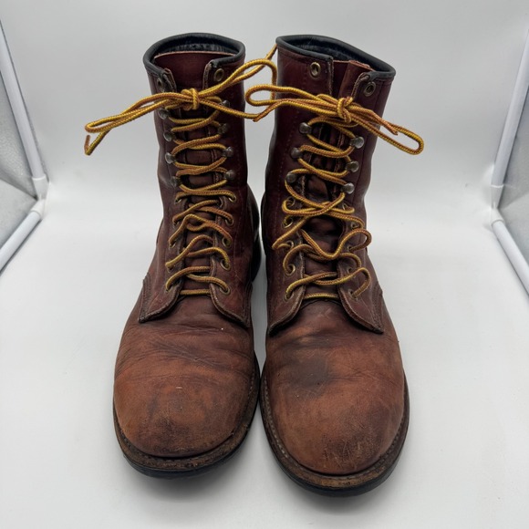 Vintage‎ Red Wing  957 Leather Work Boots Mens Brown Lace Up Ankle Boots sz9 - Picture 2 of 6